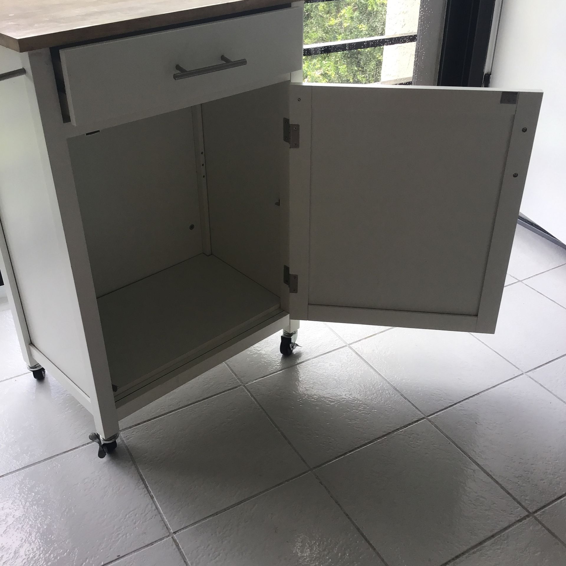 Small Kitchen Cabinet On Wheels With One Movable Shelf
