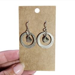 Brushed Sterling Silver Circle Drop Earrings 1.5"