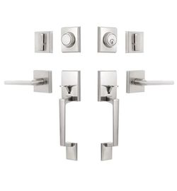 Double Door Handle Set, Front Door Handle Key Dummy Door Lock Set, Satin Nickel