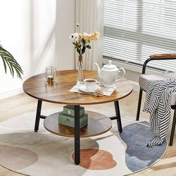 Round Coffee Table with 2 Tier Storage Shelf