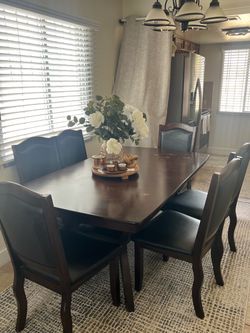 Dark Wood Dining Table with 6 Chairs