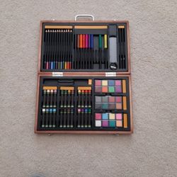 POPYOLA Art Supplies 94 Piece Wooden Paint Set for Painting, Sketching, Coloring Creative Portable Art Kit with Colored Pencils, Oil Pastels, Watercol