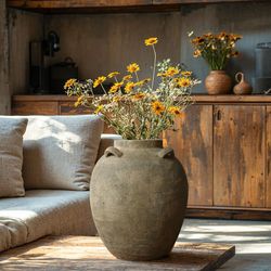 Large Rustic Stone Textured Ceramic Vase