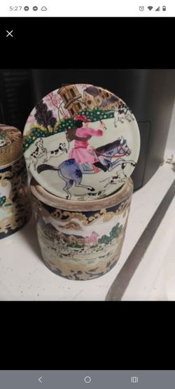 Decorative Ceramic Canister with Equestrian Scene Lid