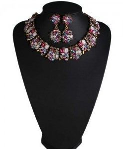 Statement Two Stone Cubic Zirconia And Crystal Thick Chain Jewelry Set European Luxury Choker And Drop Earrings