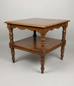 Wood Two-Tier Side Table with Turned Legs
