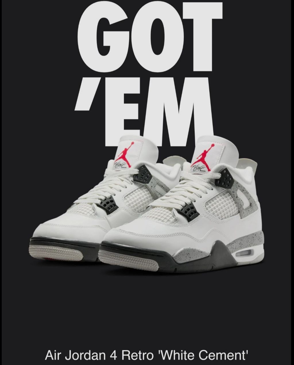 Jordan 4 White Cements Size 13