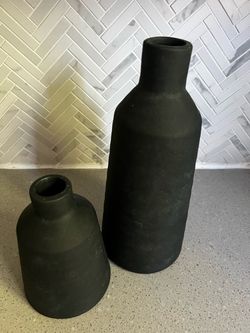 Matte Black Ceramic Vases Set of 2