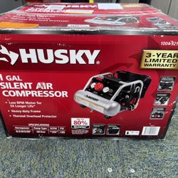 Husky 1 Gal. 135 PSI Portable Electric Oil-Free Quiet Jobsite Air Compressor with Dual Pressure Gauges and 1-Quick Coupler