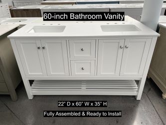 60" Bathroom Vanity with Engineered White Countertop & Solid Wood & Plywood Cabinet  # 3586