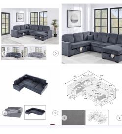 $650. 4Piece Convertible Sectional  Sleeper Sofa ,Chaise Storage ,Sofa Storage & USB Ports