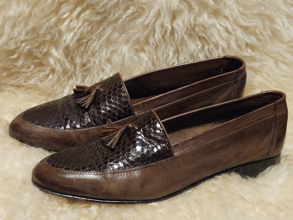 Vintage Midcentury Leather Men's Loafers Shoes Slip On Size 12M