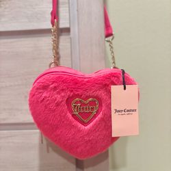 Juicy Couture Heart Bag with Pom Pom Keychain & Lip Gloss
