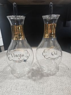 VTG Pyrex Oil And Viniger 5.5" Glass Bottles