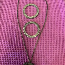 Vintage Heavy Brass Tone Elephant Pendant Necklace & 2 Bracelets 