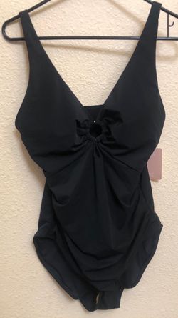 Feelingirl Black One-Piece Swimsuit with Ring Detail