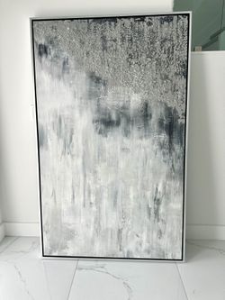 Modern Abstract Canvas Painting – Gray & White Tones
