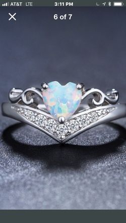 Women’s opal heart ring sterling silver with cubic zirconia stamped 925 size 6