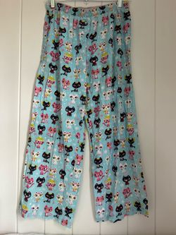 Vintage Victoria's Secret L lounge PJ pants Winter Kitty Cat Blue Flannel Y2K