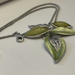 Premier Designs Abalone Shell Leaf Statement Silver Tone Chain Necklace 16-18"