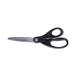 Universal Stainless Steel Office Scissors, 8" Long, 3.75" Cut Length, Black Straight Handle