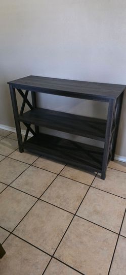 CHARCOAL TV STAND + 3-TIER CONSOLE TABLE — $100 FOR BOTH