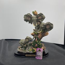 Montefiori Collection Italian Design Three Baby Elephants With Stand Porcelain