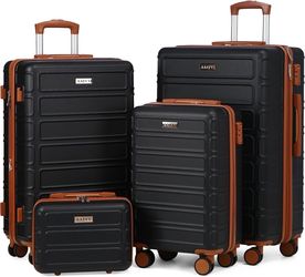 4 Piece Luggage Set Expandable ABS Travel Suitcase Set TSA Lock Hardshell Durable Lightweight Traveling Luggage Sets Gift for Back to School (Black, 2