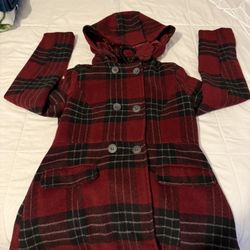 Aeropostale Womens Navy Red Lined Hooded Peacoat Pea Coat Winter Jacket Coat Medium