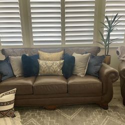 Three-Piece Real Leather Sofa Set — Sofa + Loveseat + Chair & Ottoman