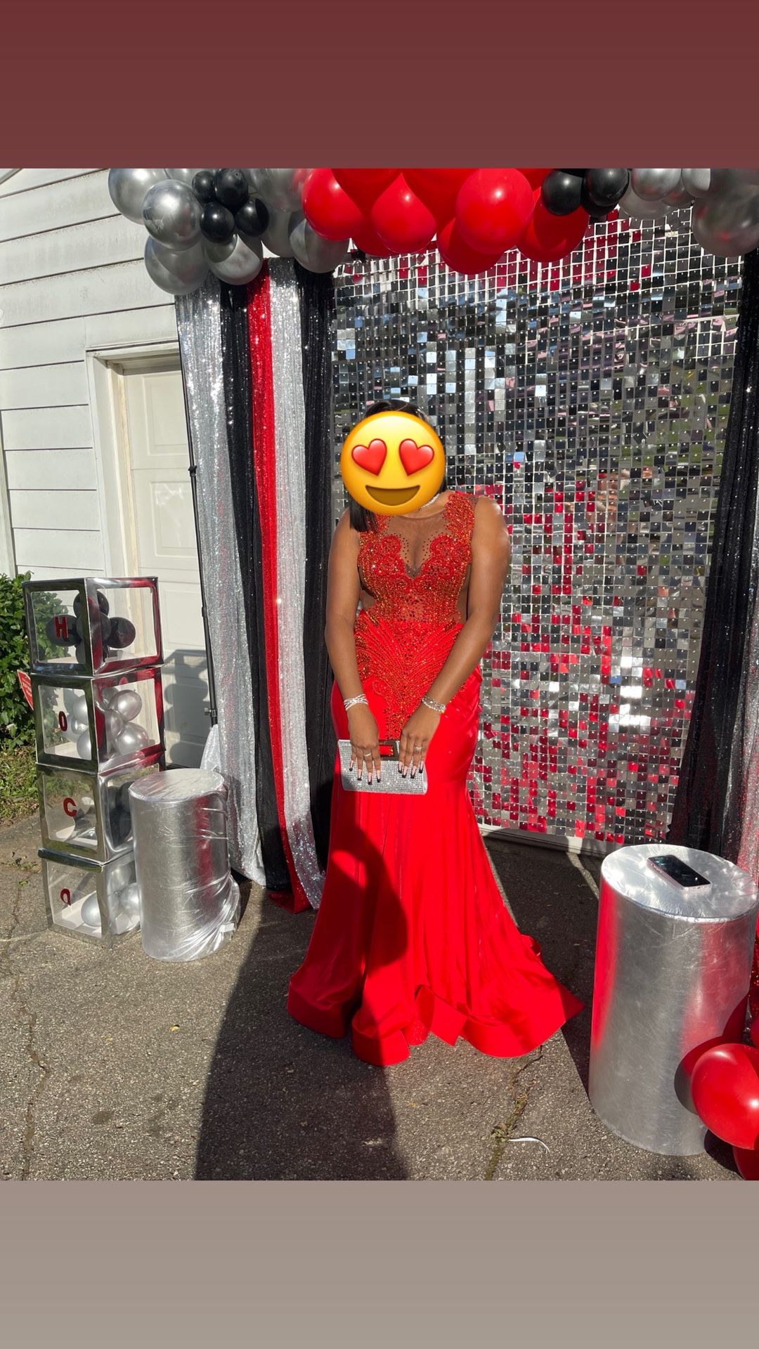 Red Custom Dress With Beaded Appliqué