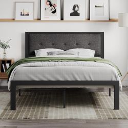 Gray Full Size Metal And Fabric Bed Frame 