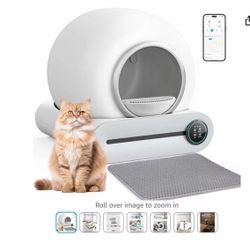 Self Cleaning Cat Litter Box, Automatic Cat Litter Box with APP Control Odor Removal Safety Protection for Multiple Cats, with Garbage Bags