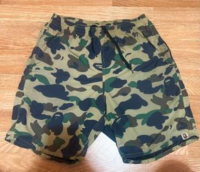 GREEN COLOR CAMO BAPE HEAD ONE POINT BEACH SHORTS MENS - SIZE MEDIUM