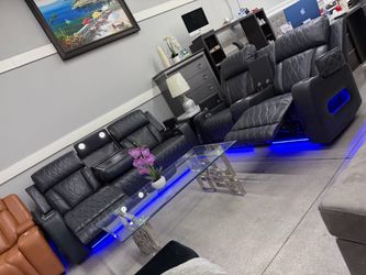 Power Recliner Sofa Set with LED Lights