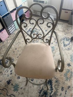 Set of 2 Elegant Swivel Metal Bar Stools with Upholstered Seats – Excellent Condition