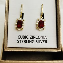 CUBIC ZIRCONIA STERLING SILVER earings brand new with box