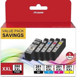 280XXL 281XXL Ink Replacement for Canon 280 281 Ink Cartridges Work for TR8520 Ink Cartridges TR8620 TR8620A TR7520 TS8220 TS6120 Printer, 5 Pack