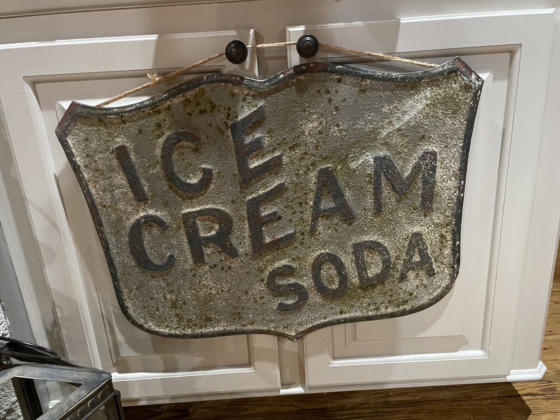 Vintage Ice Cream Soda Advertising Embossed Stamped Letters Sign  Antique Finish Rusted 26Wx 20H