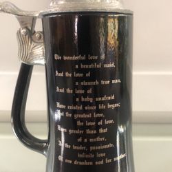 Vintage German Beer Stein VIP Black Glass Love Poem Drunken Slot Joke Mug Glass OBO