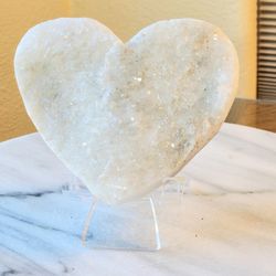 1.1 Lbs (516g) Druzy White Nature Stone Heart Quartz Crystal 