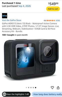 GoPro HERO13 (Hero 13) Black - Waterproof Action Camera with 5.3K HDR Video, 27MP Photos, 1/1.9" Image Sensor, Live Streaming, Webcam, Stabilization +