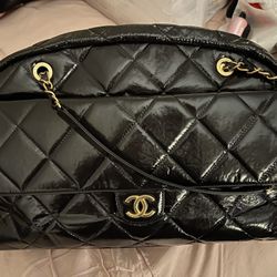 Large Black Leather Chanel Bag