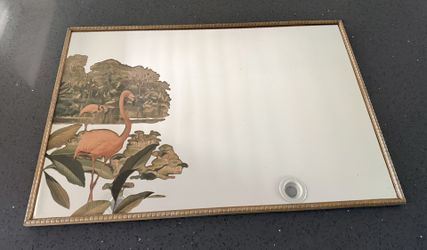 Vintage 1950s Hollywood Regency Flamingo Mirror Gold Frame About 31x21 MCM
