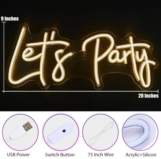 Let's Party Neon Signs, Neon Light Sign 20x9in