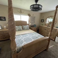 ($1500 OBO) Polynesian Wicker Tropical Queen Complete Bedset 