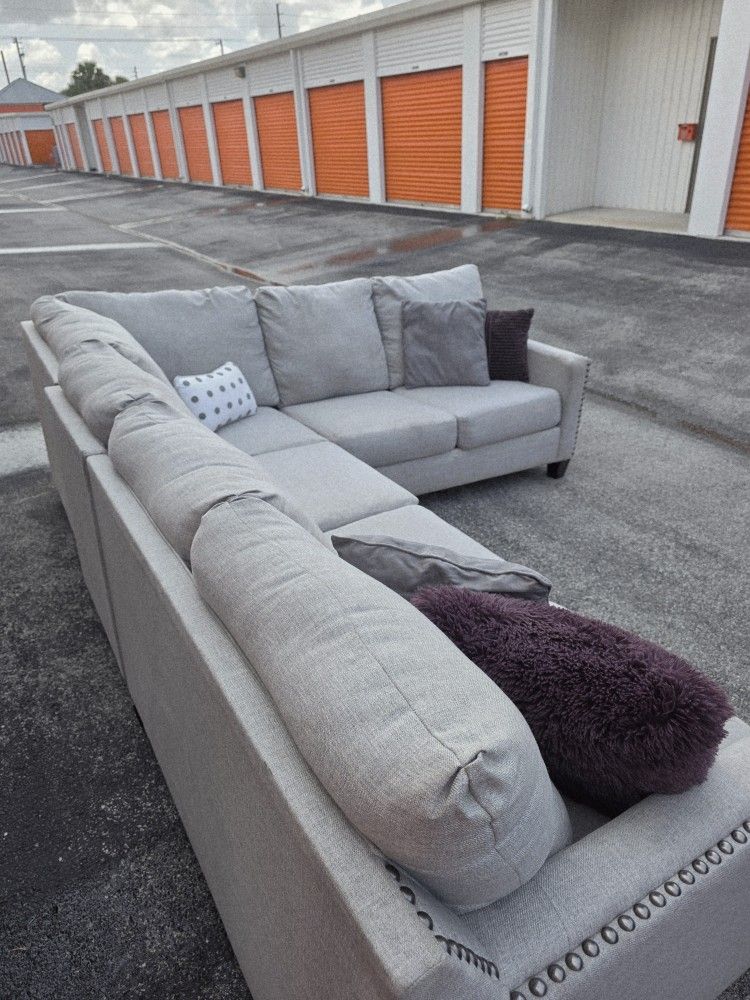 Gray Studded Sectional - FREE DELIVERY