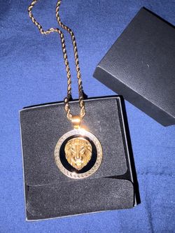 Gold Lion Head Pendant Rope Chain Necklace