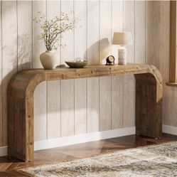 F2292 Solid Wood Console Table, 70.87-Inch Farmhouse Sofa Table with Waterfall Curved Corners for Hallway, Living Room, Behind Couch, Entrance (Natura