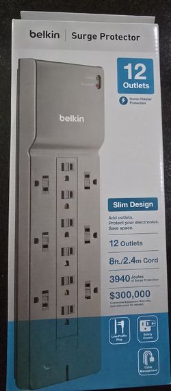 Brand New Belkin 12-Outlet Surge Protector - 8ft Cord, 3940 Joules